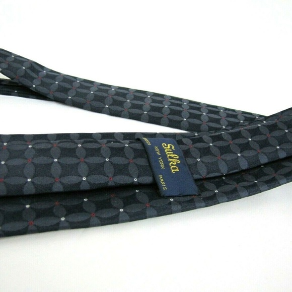 SULKA Tie Vintage Trendy Slim Blue Quatrefoil - Picture 2 of 7